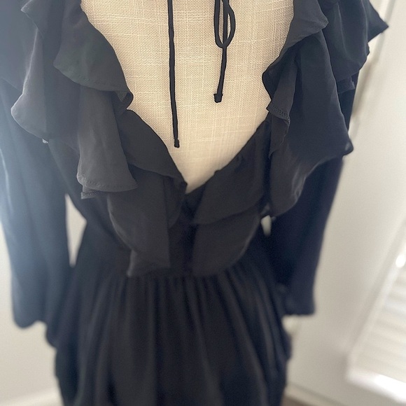 Abercrombie & Fitch Ruffle Chiffon Mini Dress Black Deep V Neck - Picture 7 of 8